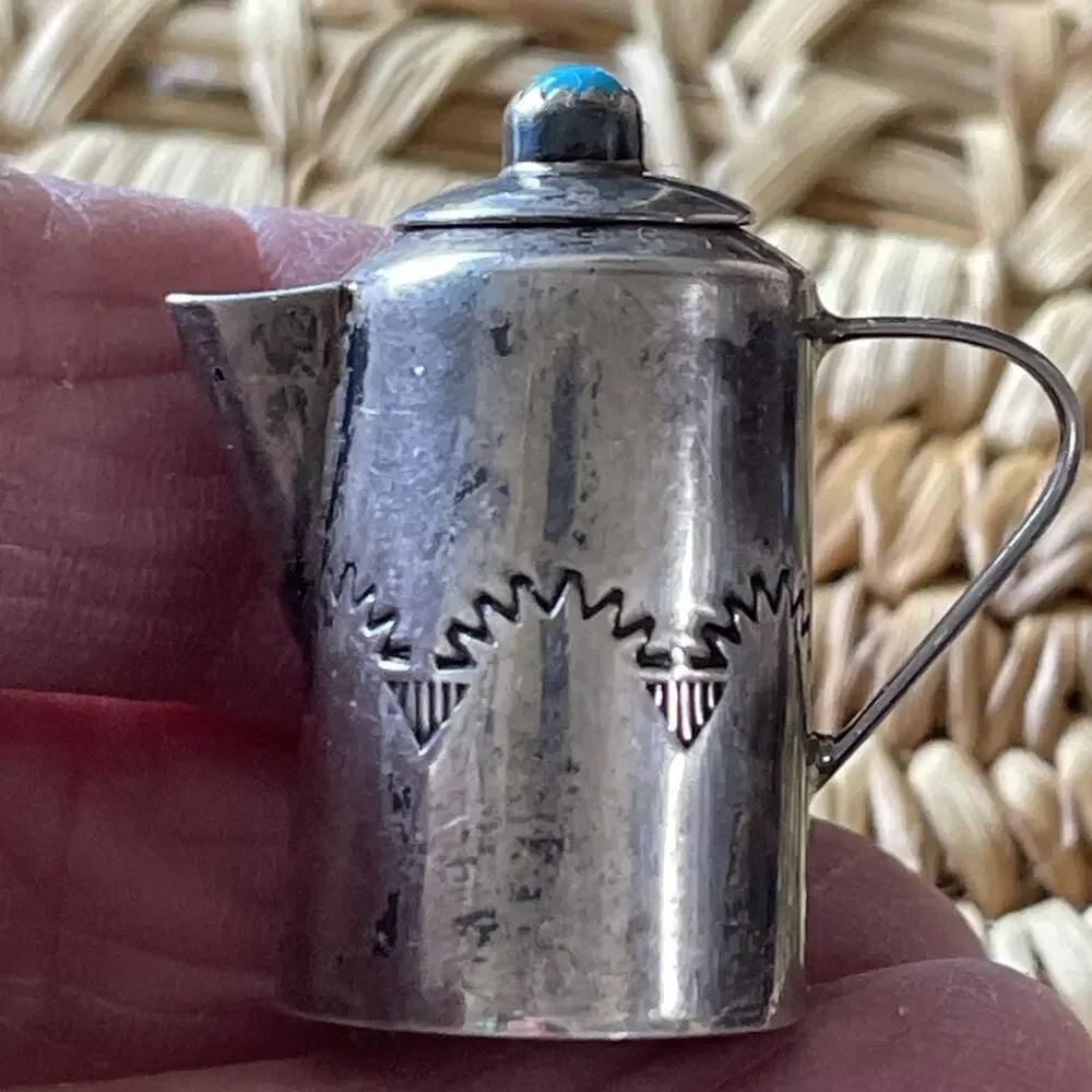Miniature Turquoise Sterling Silver Water Kettle by Elizabeth Margret Whitman
